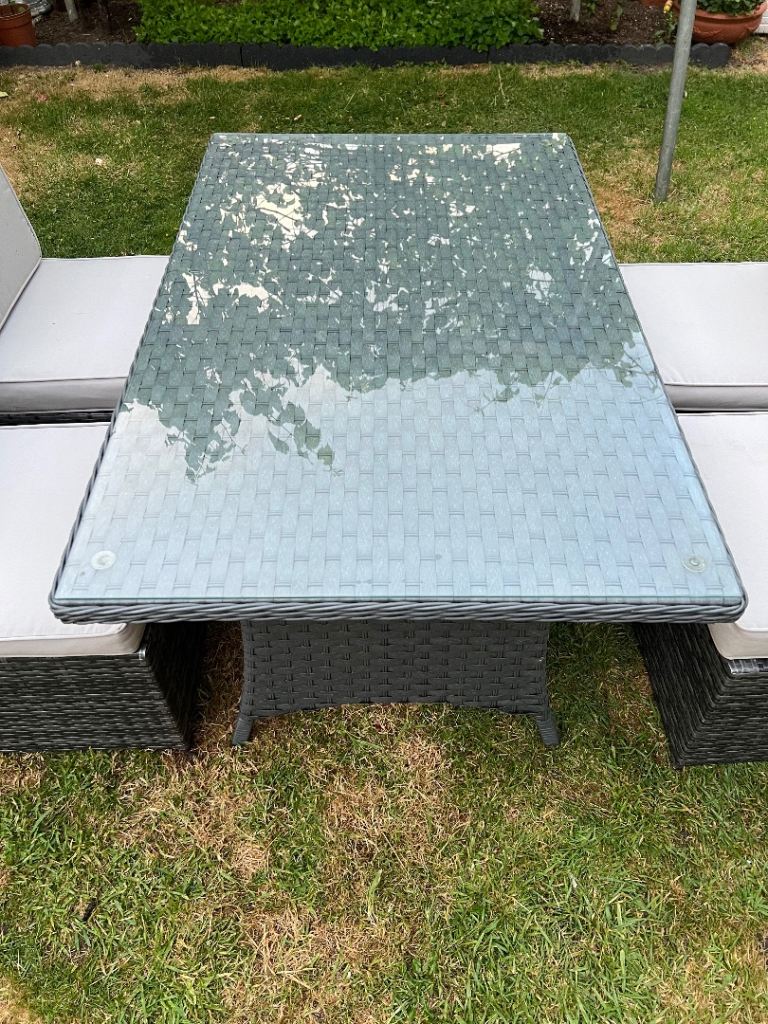 Rattan Garden Dining Set with Glass Table – Seats 4