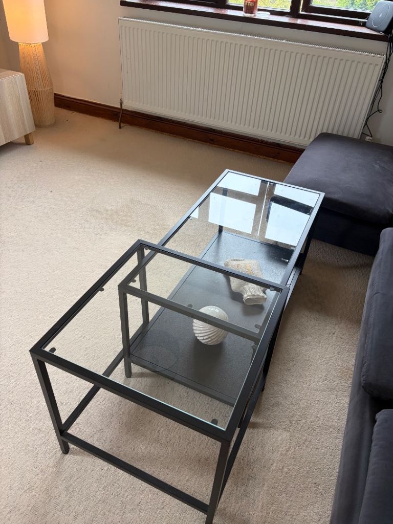 IKEA VITTSJÖ Nesting Coffee Tables - Black-brown/Glass