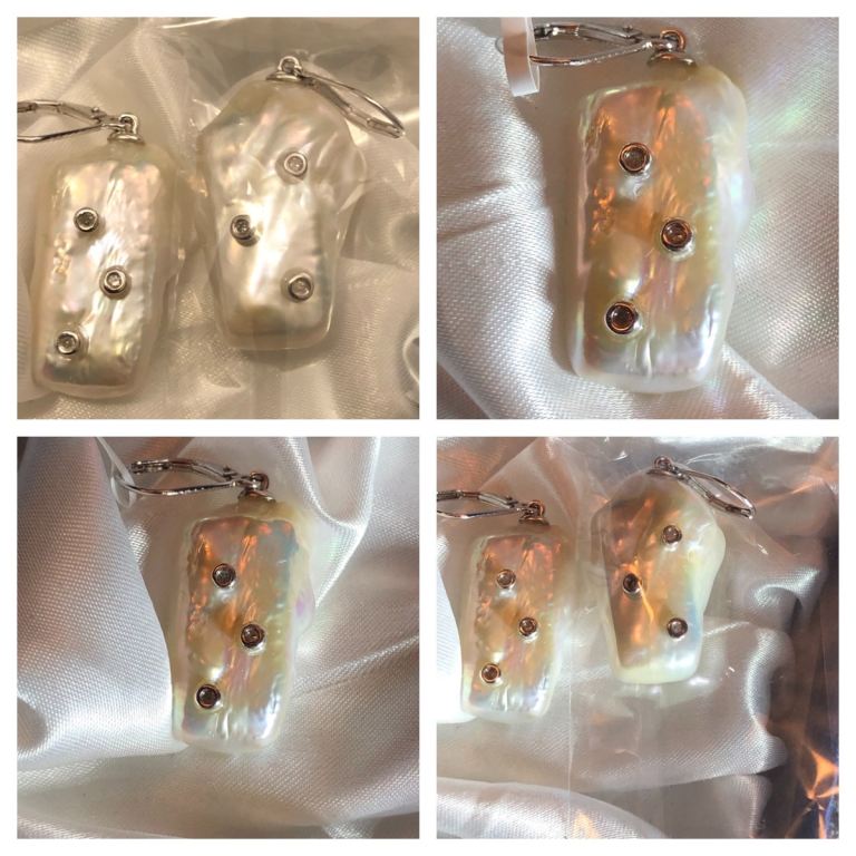 Baroque pearl 6Diamonds earrings silver 925 brand new 