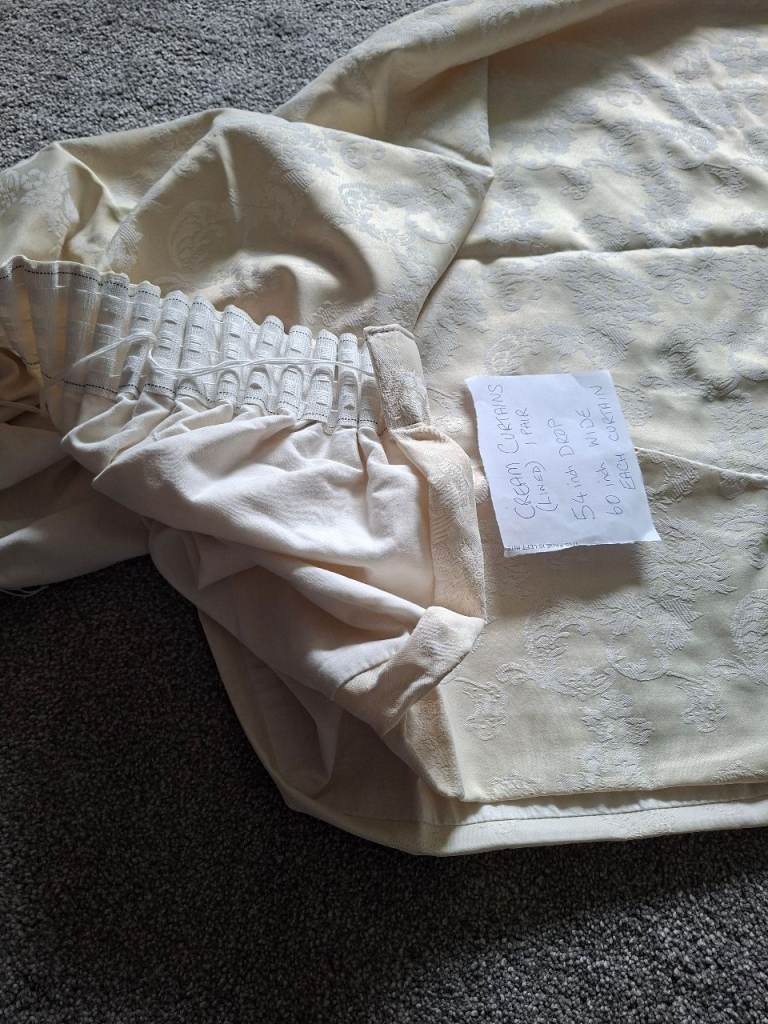 Cream Lined Curtains – 54 inch Drop, 60 inch Wide Pair