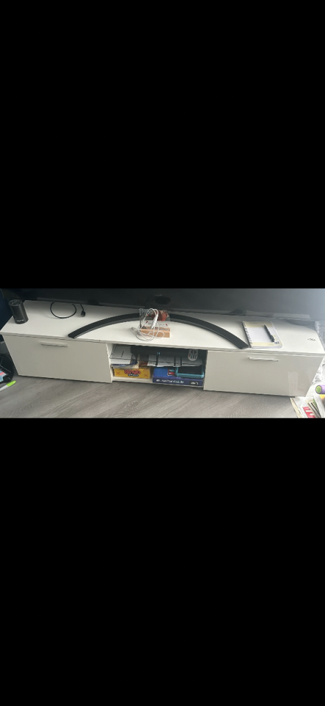 White TV Unit with Storage – Good Condition
