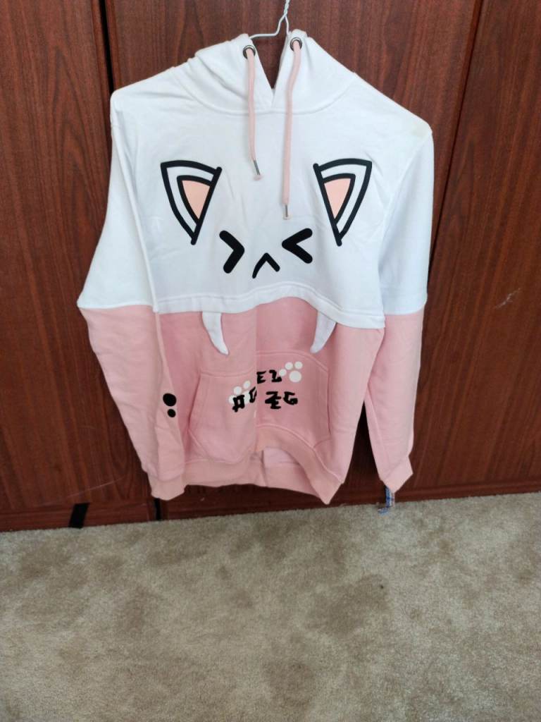 Cute Cat-Eared Hoodie – White & Pink, As Good As New