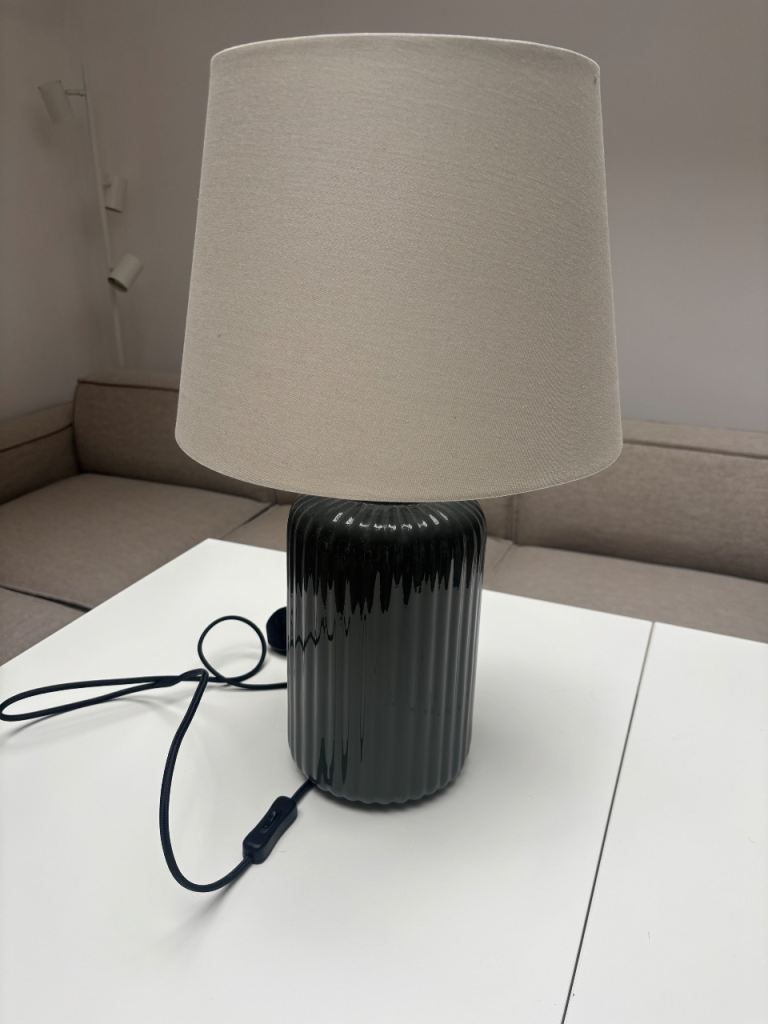 IKEA SNÖBYAR table lamp, grey-turquoise ceramic/grey