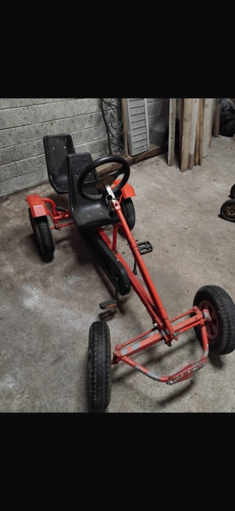 Red Metal Go-Kart with Two Seats - Fair Condition