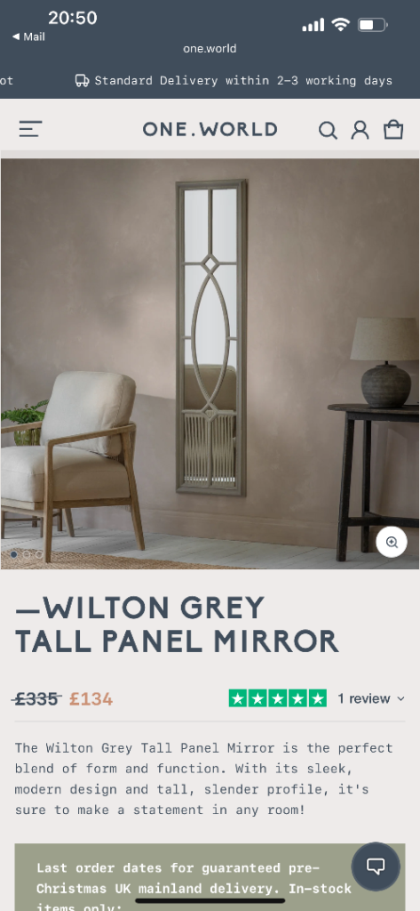 Grey Panel Wall Mirror x 2 - (180 x 45cm)