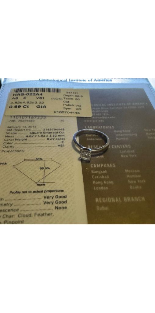 image for 0.69 Ct VS1, E GIA Certified Asscher Cut Diamond Ring