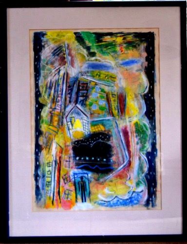 Rhondda RARE large Ernest Zobole (1929-99) painting Rhondda Valley Wales landscape Welsh