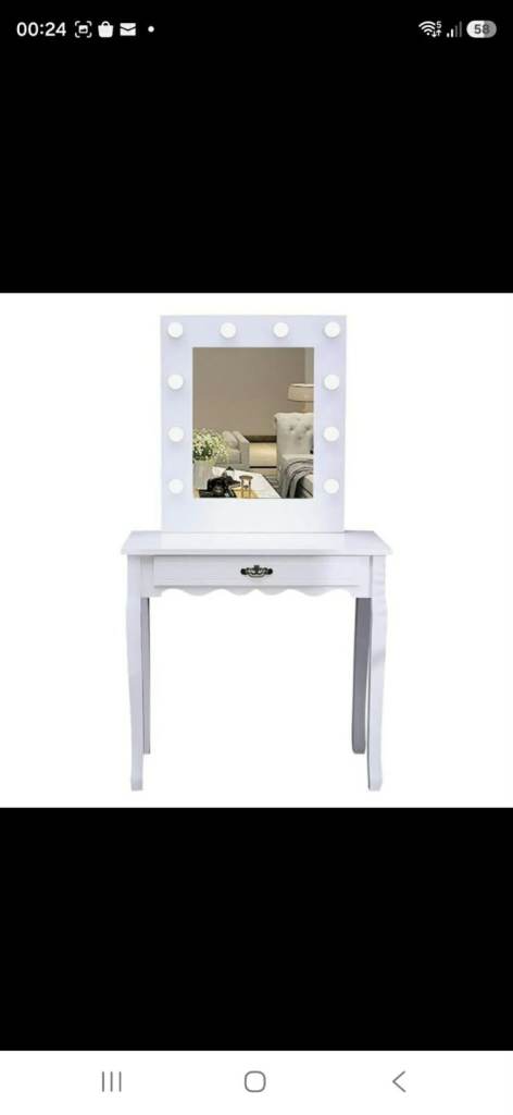 New White Dressing Table with Lighted Mirror