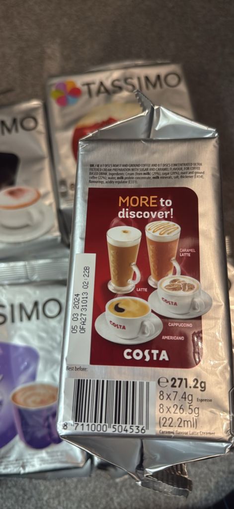 Tassimo coffee pods - past best before. Tastes fine