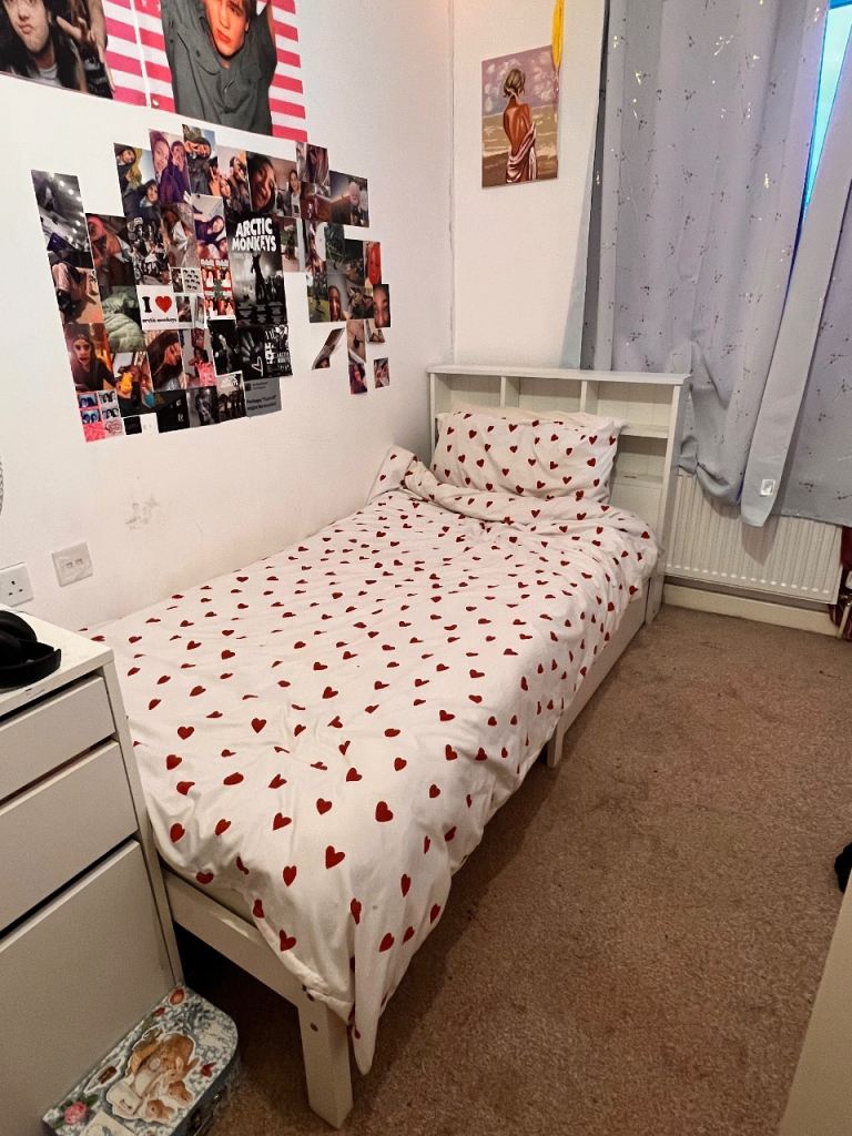 Single Bed Frame with Headboard Storage and Under-Bed Drawer – Good Condition