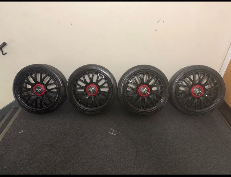 R633BG FIAT 595 ABARTH 4X 17'' GENUINE TURISMO GLOSS BLACK ALLOY WHEELS