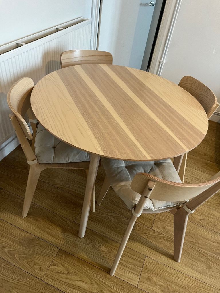 Modern Light Wood Dining Table and 4 Chairs Set – Good Condition