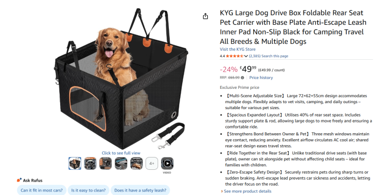 Large KYG Pet Carrier for Rear Seat - New in Box