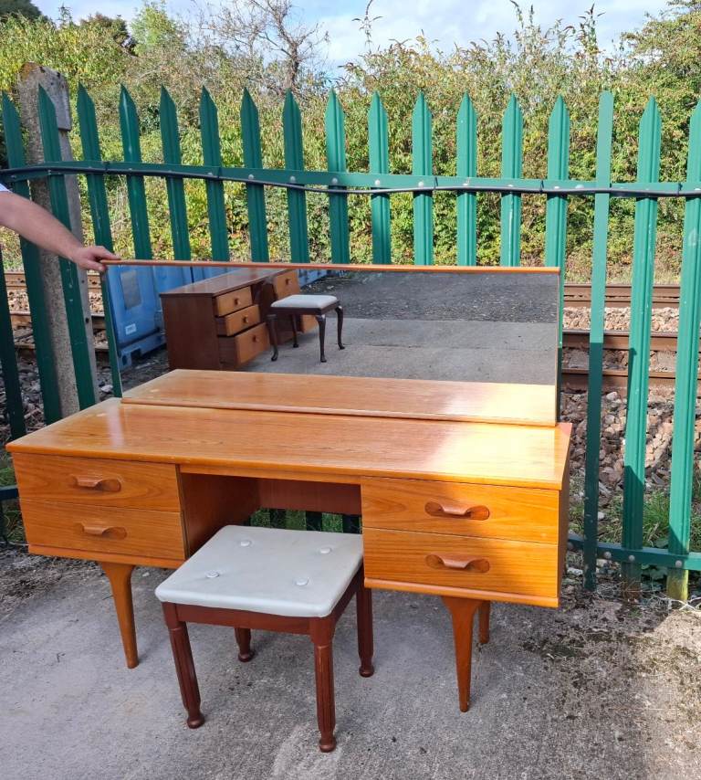 Danish style teak retro vintage dressing table with stool