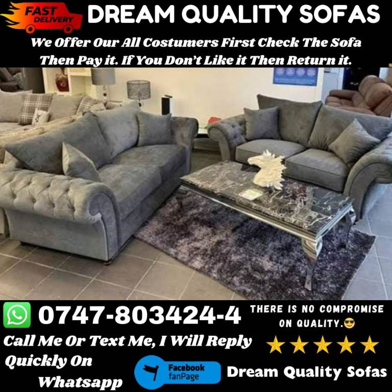 Dream Quality Sofas - Grey Fabric Corner Sofa