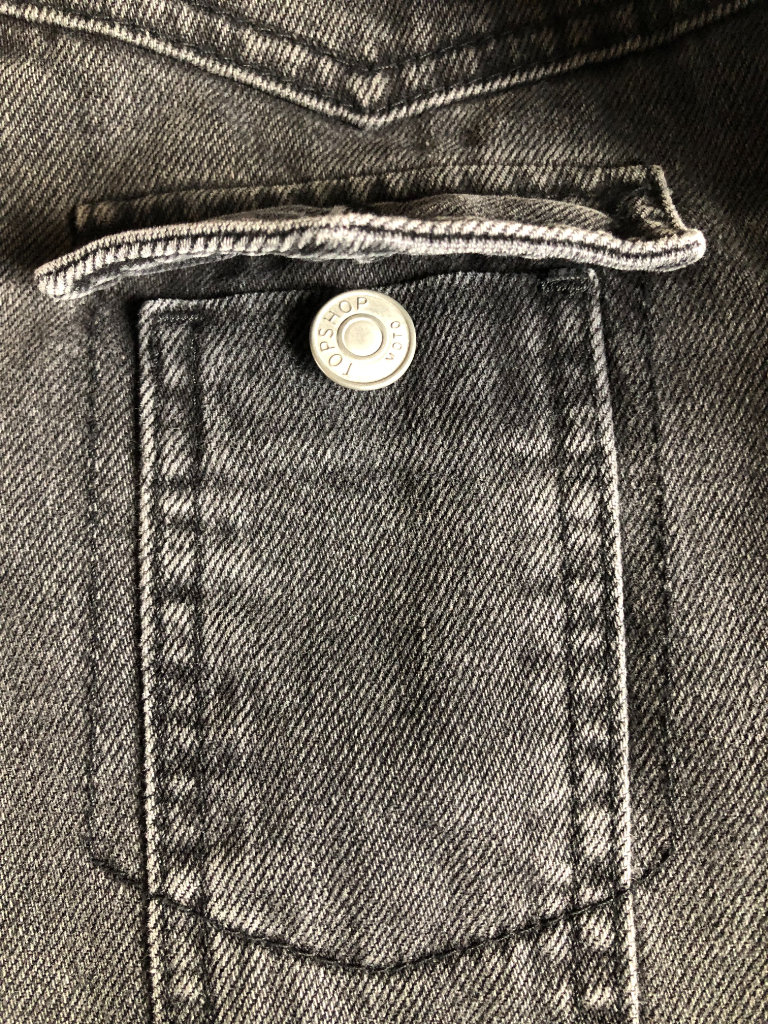 Topshop Moto black denim fleece-lined jacket UK 6 VGC ONO