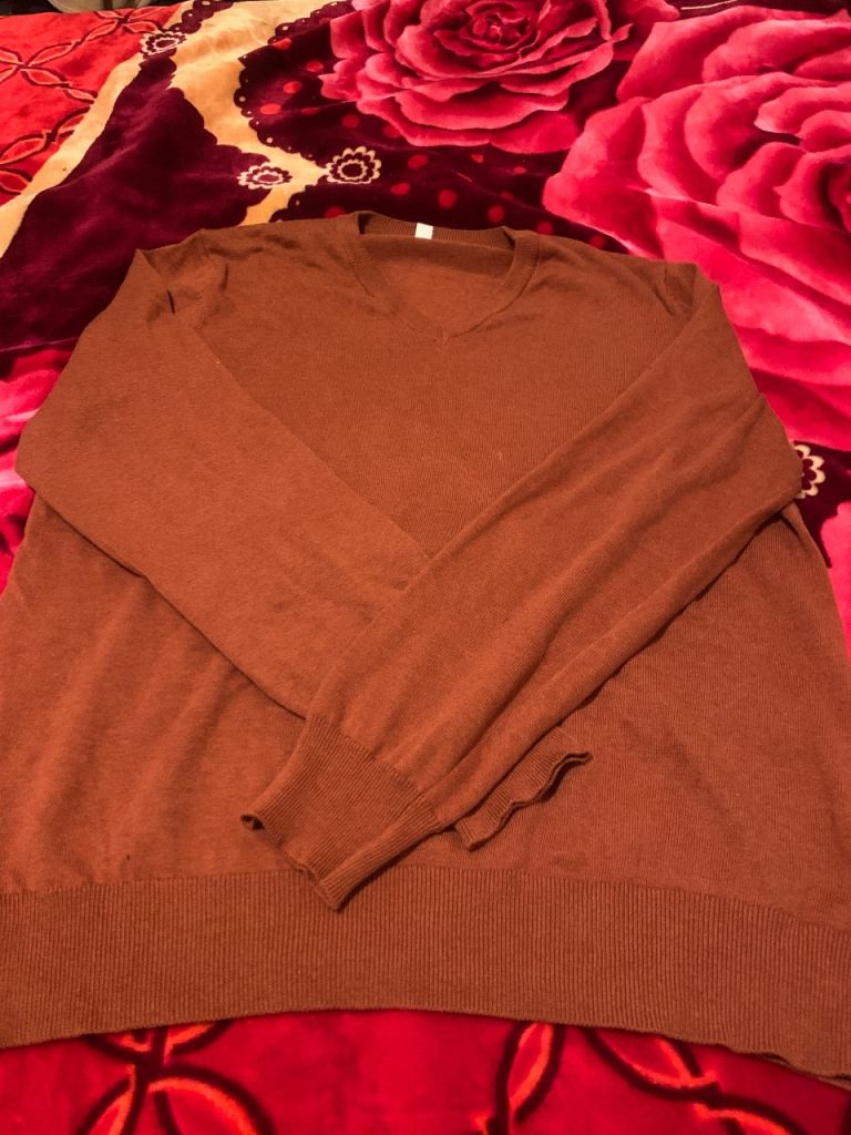 M&S Pure Cotton V-Neck Jumper – Brown, Size L, Good Condition