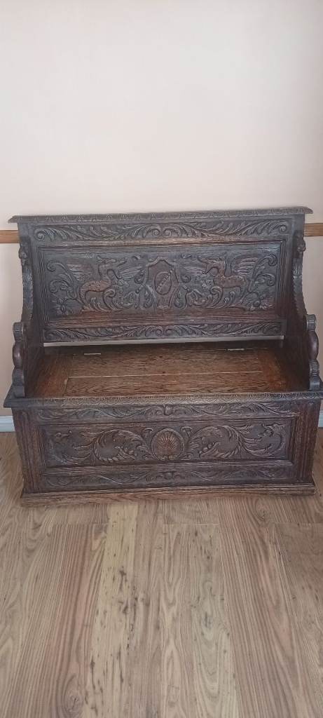Lovely Victorian ? Oak Seat Bench with Storage