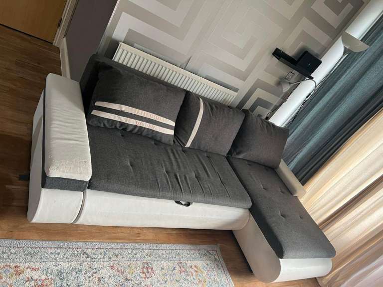 Modern Grey and White L-Shape Sofa bed with Storage