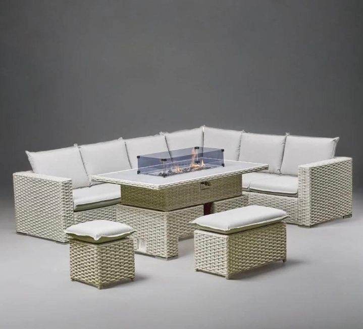 Outdoor Rattan PE Patio Sofa Set With Firepit table Furniture Set Limited Stock Only