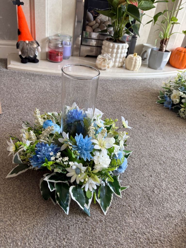 Pale Blue & White Floral Wedding Decorations - Lights Included