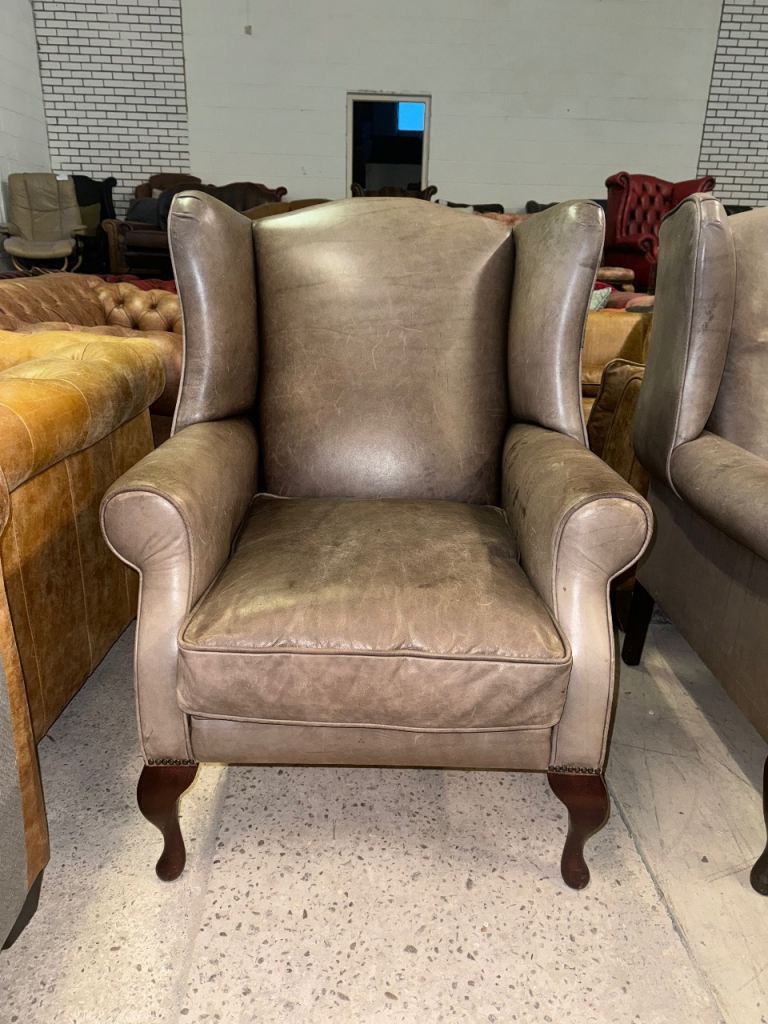 Laura ashley denbigh tan real leather wingback chair