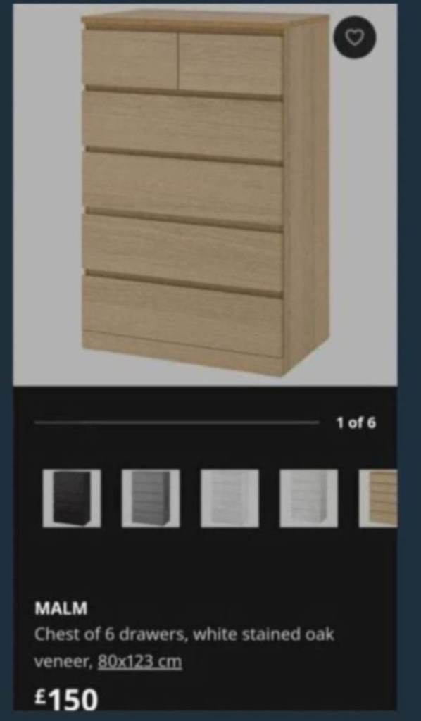 2x ikea malm chest of 6 drawers