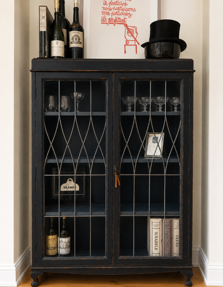Antique Dark Grey/Navy Painted Glazed Cabinet 