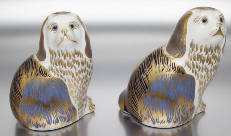 2 x Retired Royal Crown Derby King Charles Spaniel Dog Paperweights (PAIR)