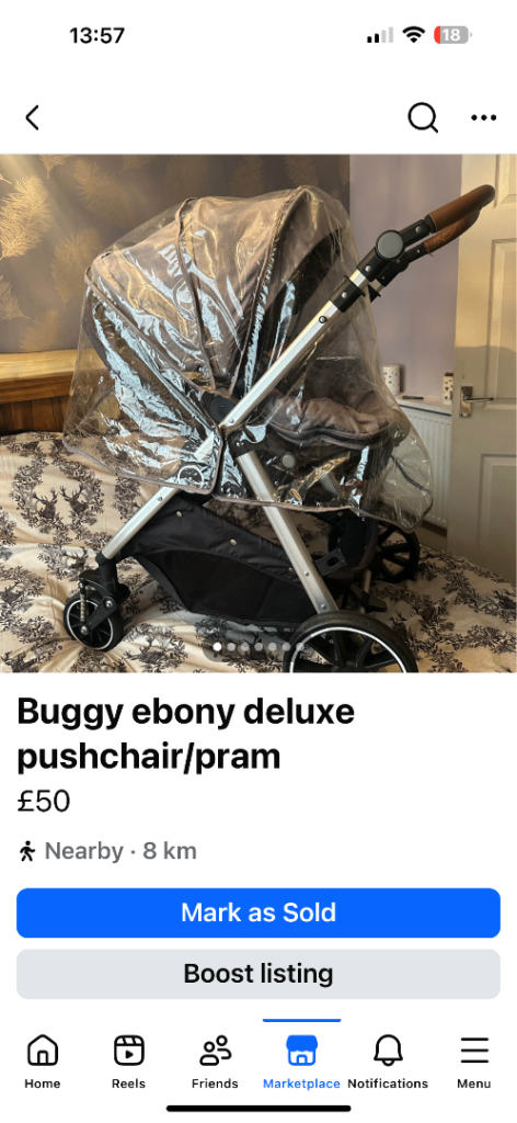 pram Buggy ebony deluxe pushchair/pram