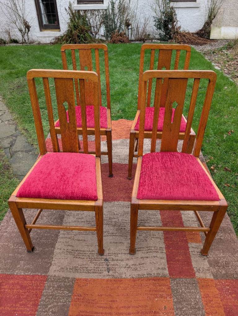 4 x Antique Oak Dining Chairs - re-upholstered.. 