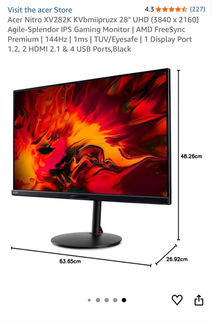 Acer XV2 27 inch gaming monitor. 4KUHD 144hz
