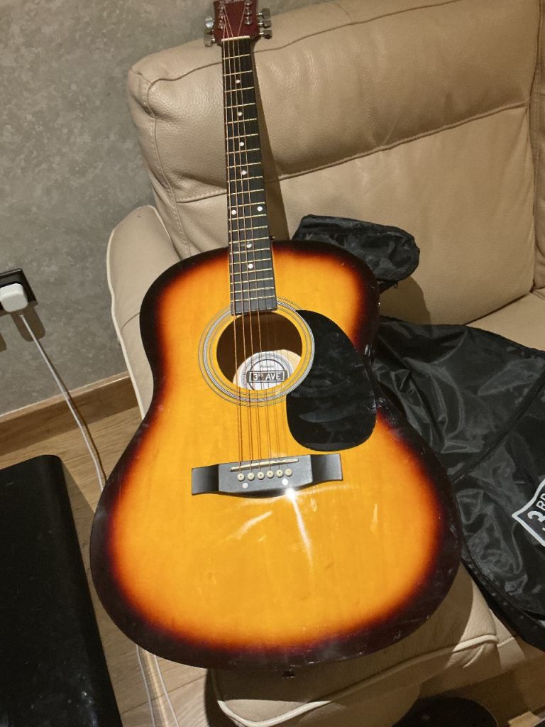 image for Acoustic 3rd ave guitar with cover and extra strings 