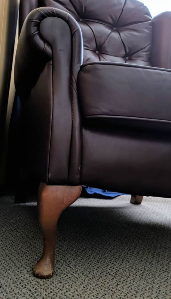 Chesterfield Leather Armchair Queen Anne Legs Dark Brown