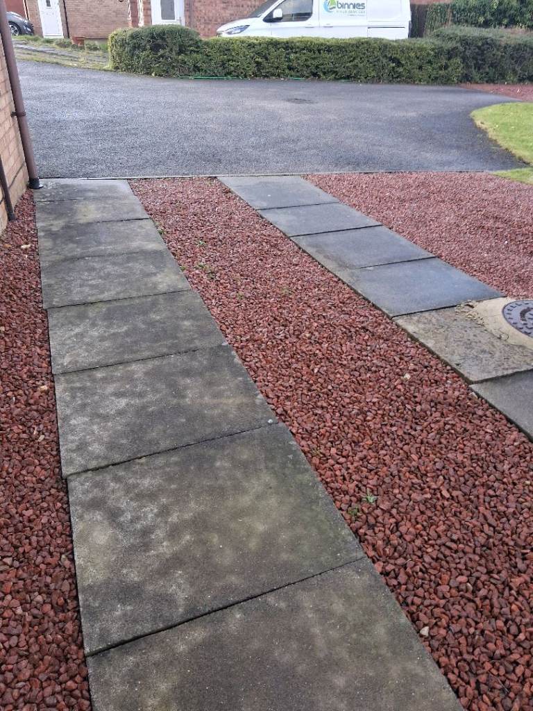 Concrete paving slabs.