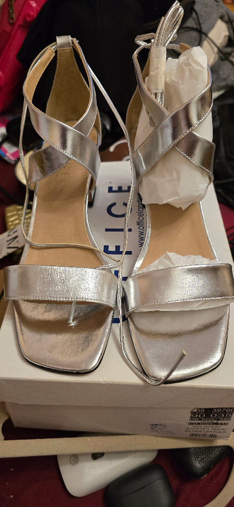 image for Office silver sandals with tie strap round leg