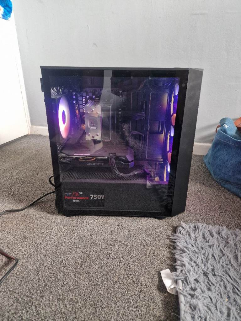 Black Gaming PC Tower with RGB Fans - Good Condition