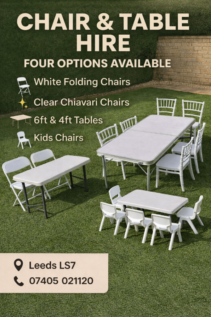 🎉 Chair and Table Hire Available – Perfect for Any Event! 🎉