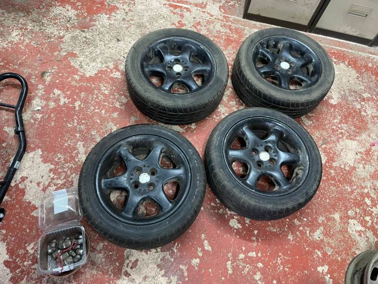 TR7 MGF 6 Spoke Alloy Wheels 15" in Black- Two of 205/50 & Two of 185/55R15