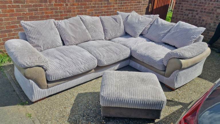 Beige Corded Corner sofa with footstool