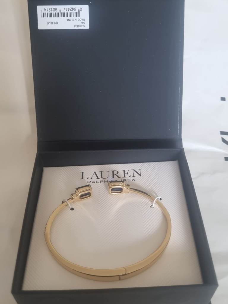 LAUREN Ralph Lauren Gold Tone Bracelet with Blue Stones - New in Box