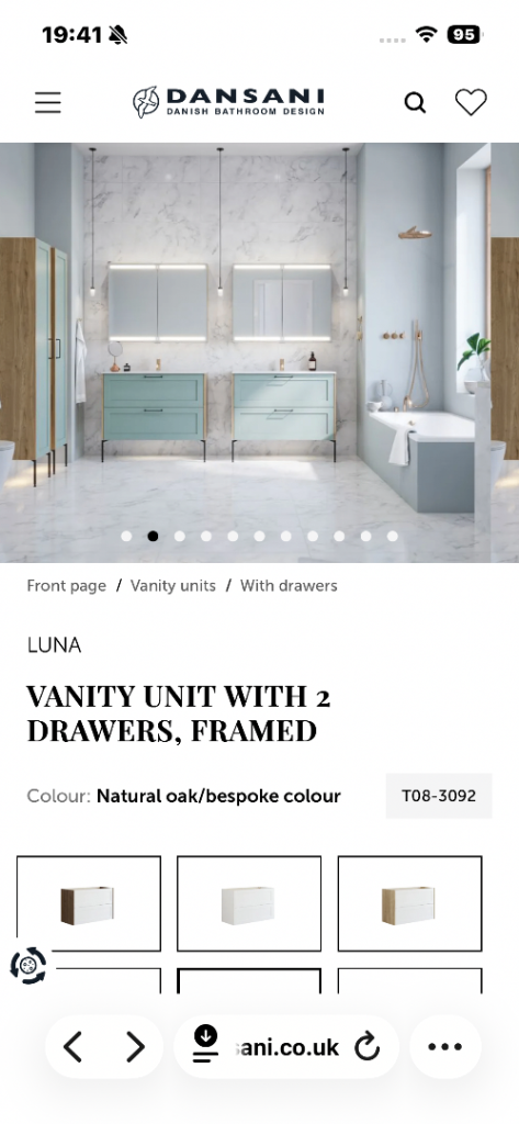 £3000 Dansai 1000mm 2 Draw vanity in special order Aqua paint & Oak Composite sides Ex Display 