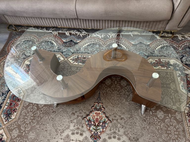 S shaped glass coffee table 