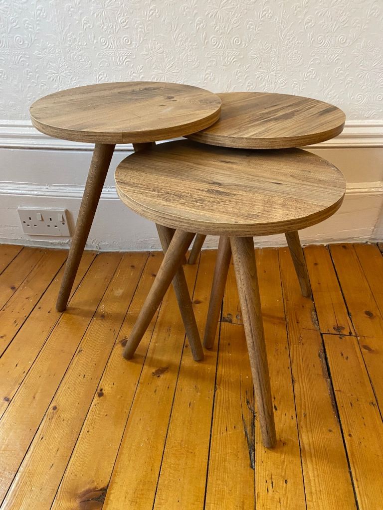 Modern mango wood nest of three side tables £40