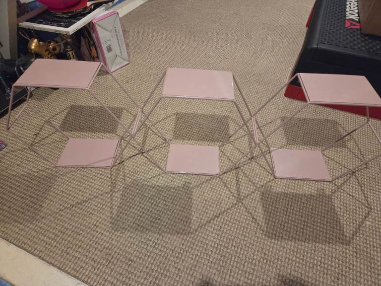 3 Matching Pink Hexagon Wall Shelf Units – Good Condition