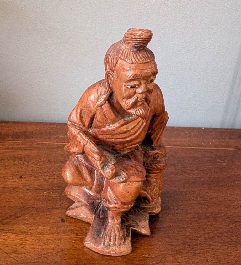 Hand carved wooden Chinese fisherman figure 