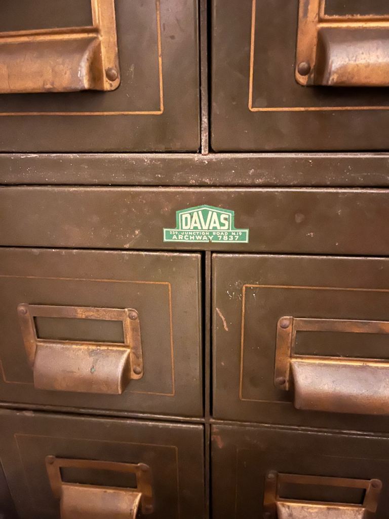 Genuine WW2 solid metal filing drawers 