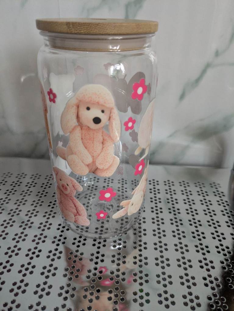Clear Plastic Tumbler Cute Poodle and Flowers