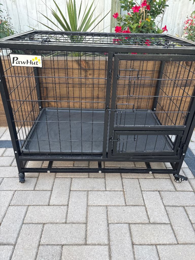 PawHut Black Metal Pet Cage with Removable Tray and Wheels