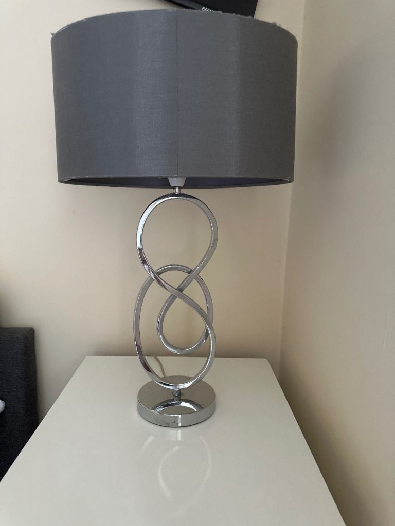 2 Metal and Grey Bedside Lamps